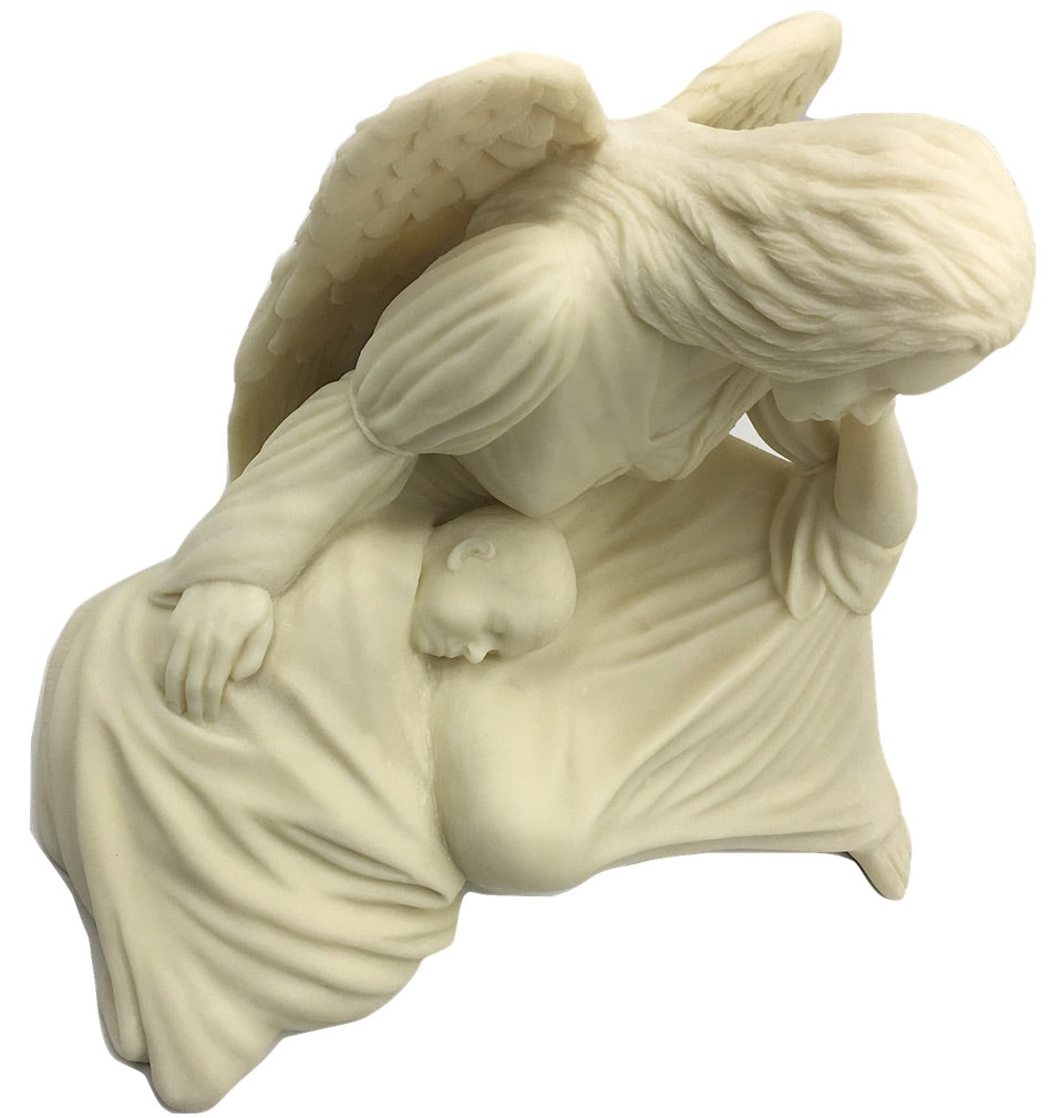 Garden Angel Cradling Child Statue, 12.5-Inch Decorative Figure