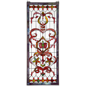 Delaney Manor Ornamental Ribbon Red Stained Glass Window 48H