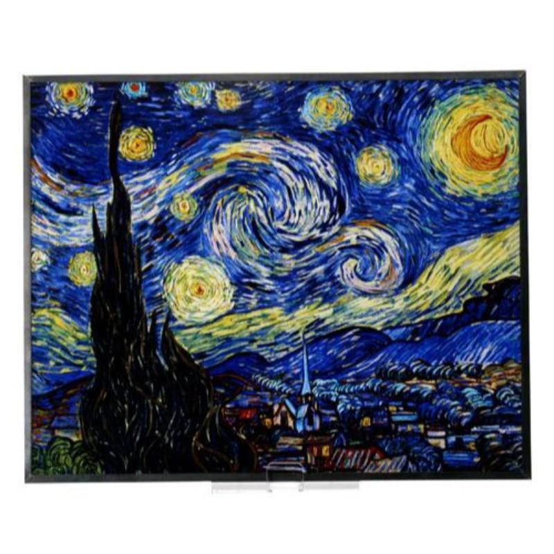 Starry Night Stained Glass Blue Yellow Suncatcher by Vincent Van Gogh 11H x 13.6W - Museumize.com