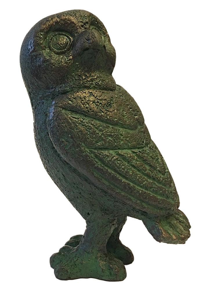 Ancient Greek Owl Head Turned Miniature Statue Figurine 3.5H - Museumize.com