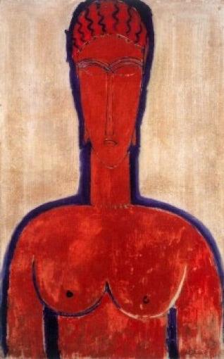 Modigliani Red Woman with Curvy Elongated Features Shows Oceanic Influence Statue 6.75H - Museumize.com