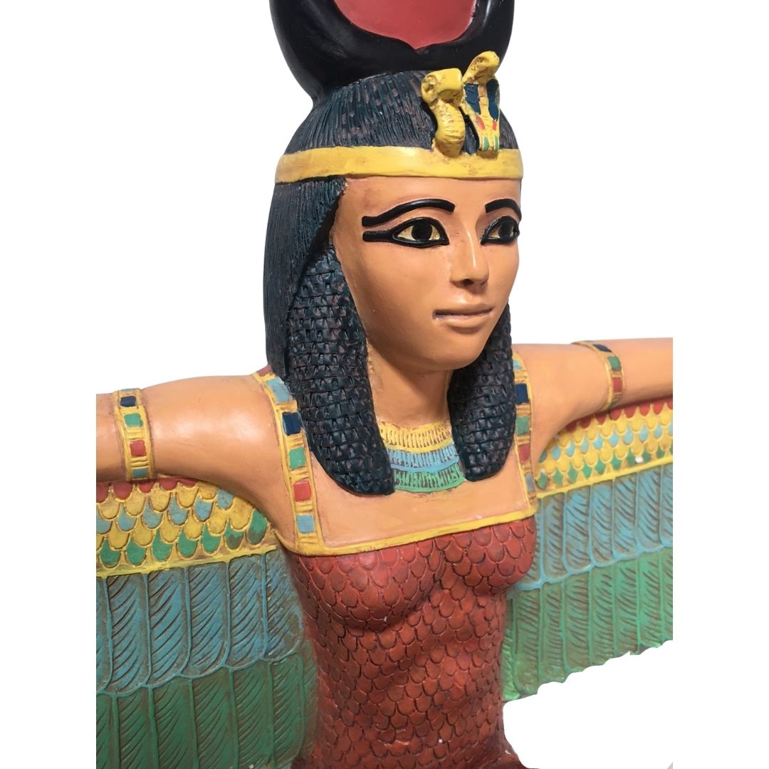 Isis Kneeling in Protection Pose Large Egyptian Statue Beautiful Wings 25W, AS IS ATTIC