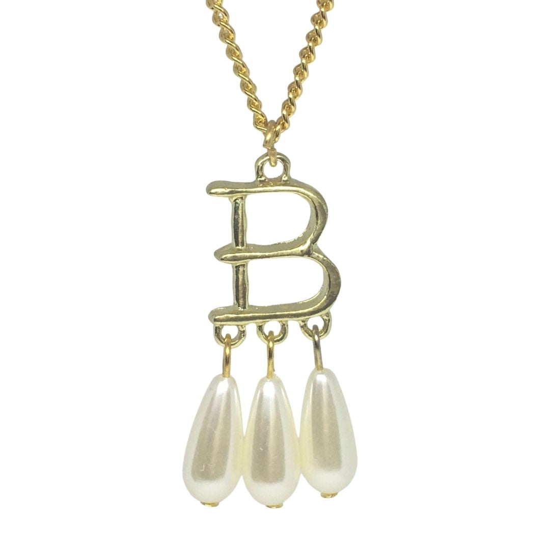 Anne Boleyn B Initial Faux Pearl Pendant Renaissance Costume Necklace on 20 inch Chain