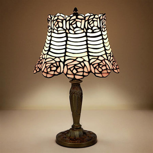 Parisian Folies White Black Rose Stained Glass Lamp 15.5H x 10W