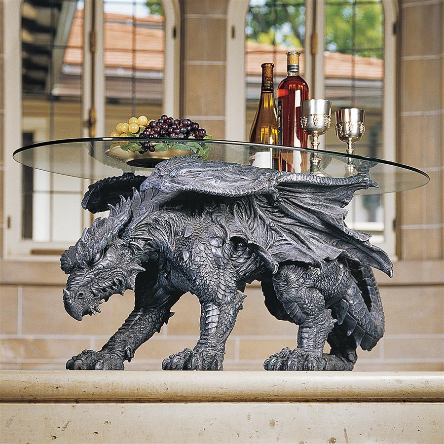 Coffee Table - Warwickshire Fierce Winged Dragon Medieval Beast 18H x 39W - Museumize.com