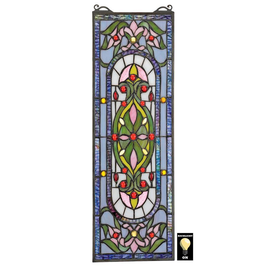 Palais Royal Blue Green Beaux Arts Rectangle Stained Glass Window 21.5H x 7W - Museumize.com