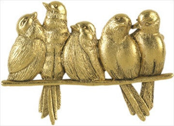 Birds Five Sitting on Perch Brooch Pin by Giacomelli 1.75W - Museumize.com