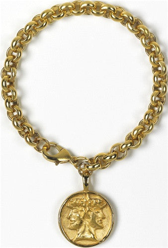 Etruscan Janus Double-Headed Unisex Bracelet Gold or Silver Plate - Museumize.com