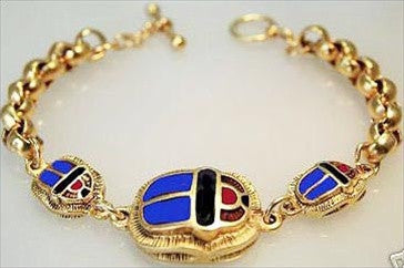 Egyptian Blue Scarabs Link Bracelet Enamel 7.5L - Museumize.com