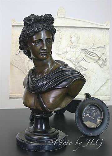 Apollo Belvedere Bronze Bust, Lost Wax Bronze 13H - Museumize.com