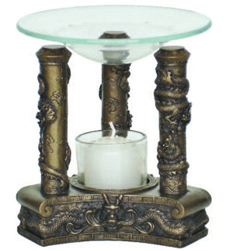 Chinese Columns with Dragons Tealight Candleholder Fragrance Oil Warmer 5H - Museumize.com