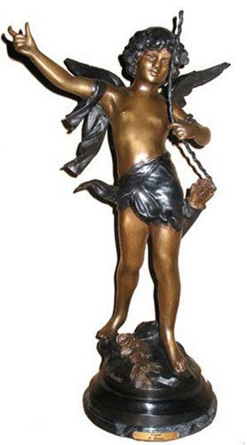 Cupid Holding Bow Statue Lost Wax Bronze 25H - Museumize.com