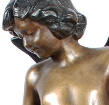 Cupid Sitting on Column Statue Lost Wax Bronze 17H - Museumize.com