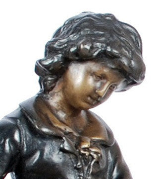 French Boy and Girl Children Reading Books Statue Pair, Lost Wax Bronze 13H - Museumize.com