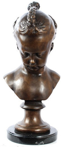 French Girl Bust Lost Wax Bronze Metal Statue 17H - Museumize.com