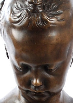 French Girl Bust Lost Wax Bronze Metal Statue 17H - Museumize.com