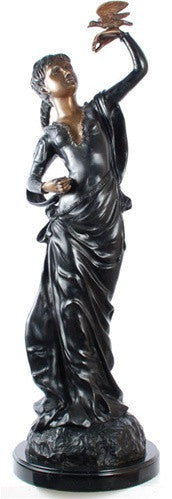 Museumize:French Lady with Bird Statue, Lost Wax Bronze - 7928