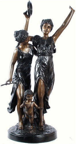 Ladies with Tambourine L'Allegro Statue Lost Wax Bronze Metal 34H - Museumize.com