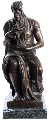 Moses with Ten Commandments Statue by Michelangelo Lost Wax Bronze Metal 16H - Museumize.com