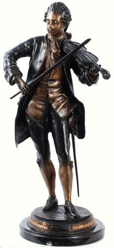 Mozart Playing the Violin Statue Lost Wax Bronze Metal 16H - Museumize.com