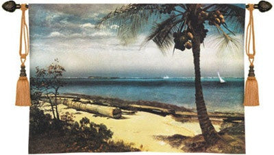 Tropical Coast Ocean Palm Tree Landscape Wall Tapestry 53W - Museumize.com