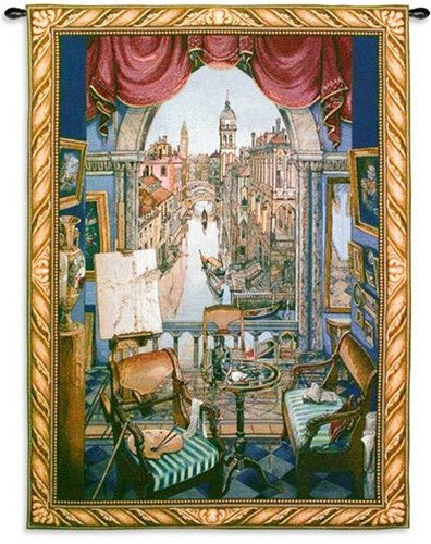 Venice Canals View from a Window Woven Wall Tapestry 38W x 53L - Museumize.com